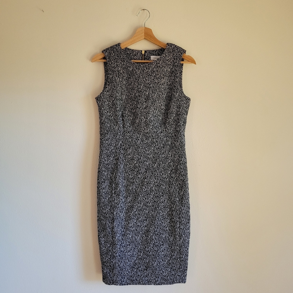 Calvin Klein Shift Business Dress Geometric Black White Sleeveless Women’s Sz 6
